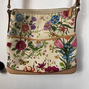 Gucci Flora Canvas Crossbody Bag with Leather Trim | Authenticated COA Included